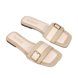 Elegante Damen flache Sandalen mit zweifarbigem Flyknit-Riemen und Schnalle
