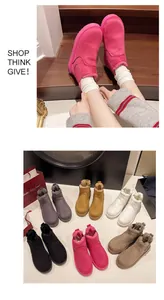 Detailed view of various colors and on-foot display of warm fleece-lined snow boots
