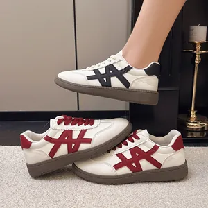 Women's Color Block Platform Sneakers Thick Sole Round Toe Lace Up Casual Low Top White Shoes For Daily Wear Fashion PU Leather Shoes