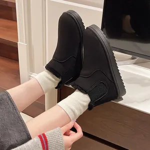 Classic black platform snow boots for women with warm fur lining and elastic band
