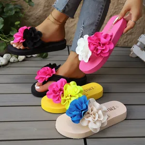 Chanclas de Plataforma para Mujer Sandalias de Verano con Flor 3D Cuña de Tela Ligera Zapatillas de Playa para Mujer