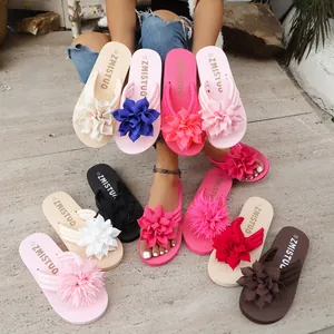 Chanclas de plataforma para mujer con flores 3D grandes en varios colores