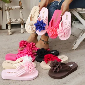 Colección de chanclas de plataforma para mujer con flores decorativas de tela de colores