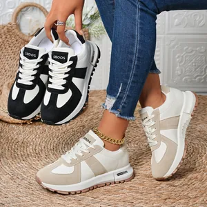 Sneakers da Donna alla Moda Blocchi di Colore Scarpe Chunky Stile GAT Rétro Aumento Altezza Casual Low Top Lacci Scarpe da Camminata