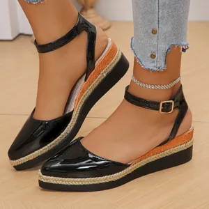 Women's Closed Toe Slingback Wedge Sandals Summer Platform Hemp Rope Braided Ankle Strap Espadrilles Plus Size Shoes