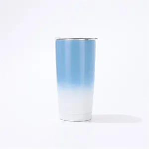 Gobelet isotherme de 20 oz en acier inoxydable dégradé bleu et blanc avec couvercle