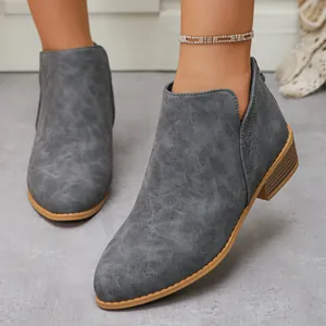 Botines de Moda para Mujer con Tacón Grueso de Microfibra Punta Estrecha Cremallera Trasera Botas Martin Casual Otoño Invierno