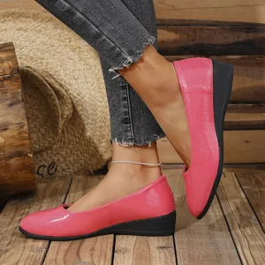 Elegant pink crocodile pattern wedge loafers for women casual and comfortable daily wear