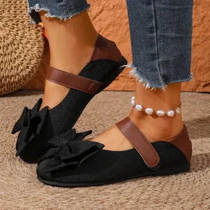 Bailarinas Mary Jane informales negras y marrones para mujer con lazo grande y velcro