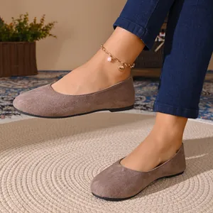 Scarpe Basse da Donna a Punta Arrotondata in Scamosciato Stile Coreano Minimalista Scollatura Ballerine Scarpe Comode Quotidiane