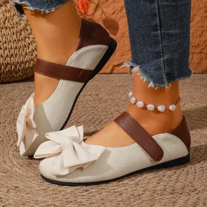 Bailarinas Mary Jane Retro para Mujer con Lazo Grande Zapatos de Ballet de Tela Transpirables Casuales para Primavera Otoño
