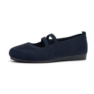 Ballerines confortables en maille bleu marine dotées d'un bout rond et d'une double bride