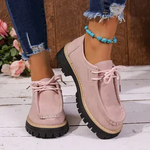 Mocassins à plateforme roses pour femmes avec lacets de style rustique