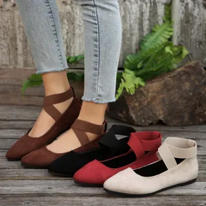 Zapatos Planos de Gamuza con Punta para Mujer Correas Cruzadas Elásticas Mocasines Casuales Corte Bajo Zapatos Talla Grande 43