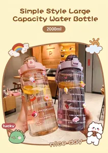 Gourde transparente de 2000 ml avec paille et marqueurs de temps pour le sport fitness