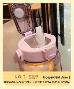 Close-up of a pink sports water bottle lid showing the removable clear straw detail