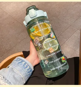 Gourde verte grande capacité avec paille et marqueurs de temps motivants