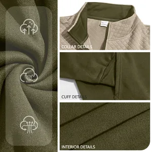 Detailansichten eines Outdoor-Half-Zip-Hoodies mit Rippbündchen und Fleece-Innenseite