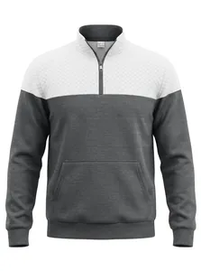 Herren Sweatshirt mit halbem Reißverschluss, gesteppten Schultern und Kängurutasche.