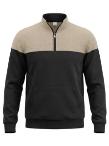 Detailansicht eines zweifarbigen Herren-Sweatshirts mit gestepptem khaki Oberteil und schwarz