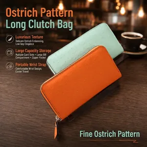 Lange Dames Portemonnee Struisvogelpatroon PU Leer Rits Grote Capaciteit Clutch Met Polsband Elegant Mode