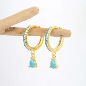 S925 sterling zilveren oorringen met blauwe turquoise waterdruppelvormige hangers