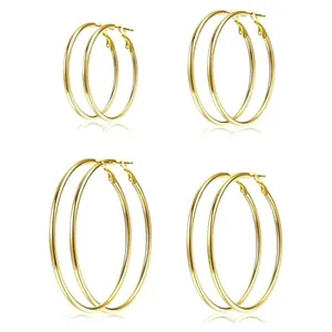 Large Round Hoop Earrings Simple Stainless Steel Minimalist Geometric Fashion Circle Jewelry For Women