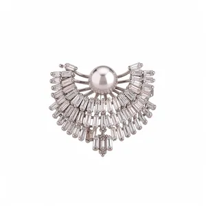 Luxe Brillant Zirconia Perle Artificielle Géométrique Ouverte Bague Réglable Couleur Argent Bague de Mode pour Femmes Bijoux