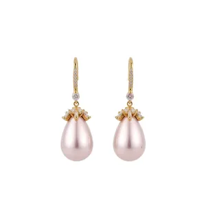 18K Vergulde Zirconia Kunstparel Hanger Oorbellen Franse Vintage Waterdruppel Haak Oorbellen Voor Vrouwen Luxe Sieraden
