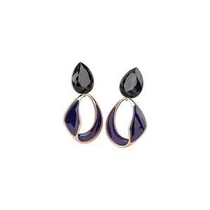 18K Gold Plated Enamel Rhinestone Earrings With 925 Sterling Silver Post Maillard Style Vintage Waterdrop Stud Earrings For Women