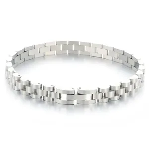 Modern stainless steel watch band style bracelet jewelry for men and women on white background
