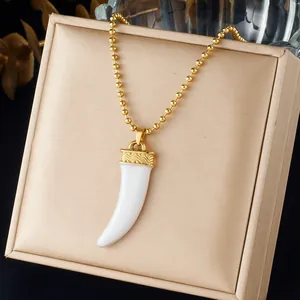 Retro Ethnic 304 Stainless Steel Gold Plated White Ox Horn Pendant Necklace For Women Personalized Creative Fashion Jewelry