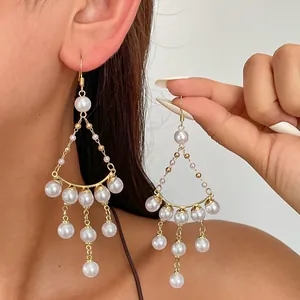 Vintage Gold Künstliche Perle Strass Quaste Ohrringe Für Damen Geometrische Wassertropfen Modeschmuck Bankett Geschenk