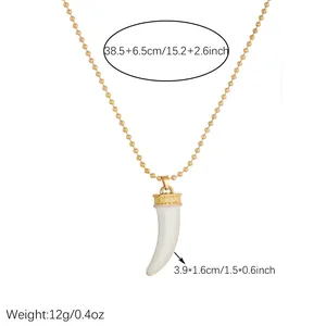 Detailed measurements of the white horn pendant necklace with gold plated chain