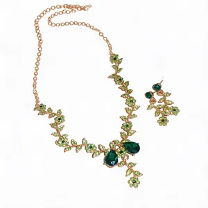 Luxurious Alloy Rhinestone Flower Jewelry Set With Silver Earring Post Bridal Wedding Necklace Earrings For Women Party Jewelry