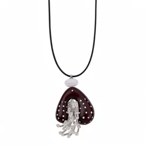 Bohemian Etnische Stijl Acryl Hart Stippen Hanger Ketting Voor Vrouwen Retro Lange Trui Ketting Met Leren Koord Kwastjes