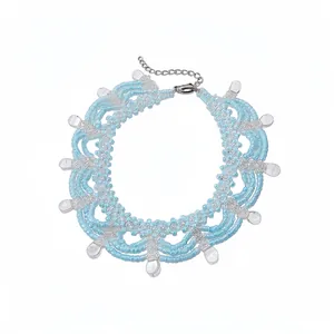 Ensemble de Bijoux en Dentelle de Perles de Verre en Acier Inoxydable pour Femmes Collier Bracelet avec Pendentif Goutte d'Eau Style Palais Vintage