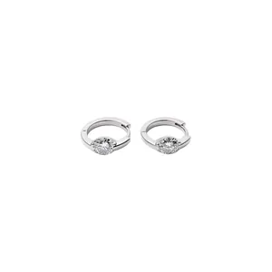 Simple Round Zirconia Huggie Earrings For Women Silver Plated Copper Inlaid Geometric Design Niche Ear Piercing Jewelry