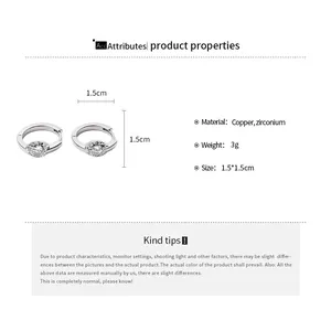 Detailed specification of silver-toned hoop earrings with round clear cubic zirconia