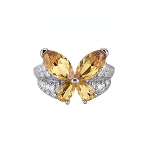 Zirconia Butterfly Open Ring Elegant Copper Adjustable Finger Ring Minimalist Fashion Hand Jewelry For Women Gift