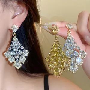 Pendientes de Gota de Rombo Estilo Palacio Vintage Francés Aleación Chapada en Oro Plata con Diamantes de Imitación para Mujer Joyería de Banquete