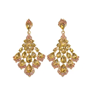 Franse Vintage Paleisstijl Ruit Hanger Oorbellen Goud Zilver Verguld Legering Strass Waterdruppel Oorbellen Voor Vrouwen Banket Sieraden