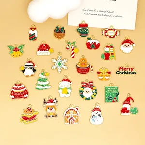 Breloques en Émail en Alliage de Noël pour la Fabrication de Bijoux DIY Père Noël Renne Flocon de Neige Pendentif pour Collier Bracelet Boucles d'Oreilles