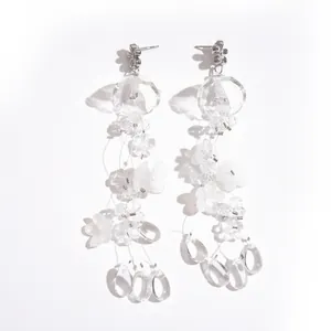Translucent floral tassel earrings with acrylic glass flower and water drop pendants