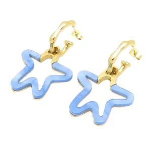 Boucles d'oreilles élégantes en acier inoxydable doré avec étoiles en résine bleue