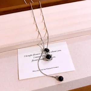 Collana catena a serpente regolabile in argento con ciondolo a stella esagonale e perle