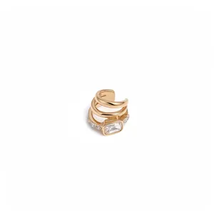 Luxus Geometrische Zirkonia Mehrlagige Ohrmanschette Kupfer Vergoldet Clip-Ohrringe Ohne Durchstechen Für Damen Schmuck