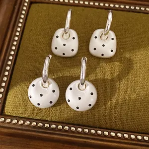 Minimalist polka dot drop oil earrings in round and square shapes