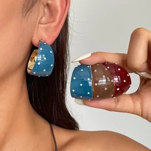 Vintage Punktmuster C-Förmige Geometrische Creolen Mit Silber Ohrringpfosten Eisen Emaille Mode Nischenschmuck Für Damen