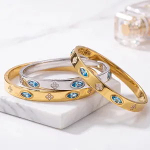 Luxe 304 Roestvrij Staal Klavertje Vier Boze Oog Armring Voor Dames Goud Zilver Verguld Strass Ingelegde Waterdichte Sieraden